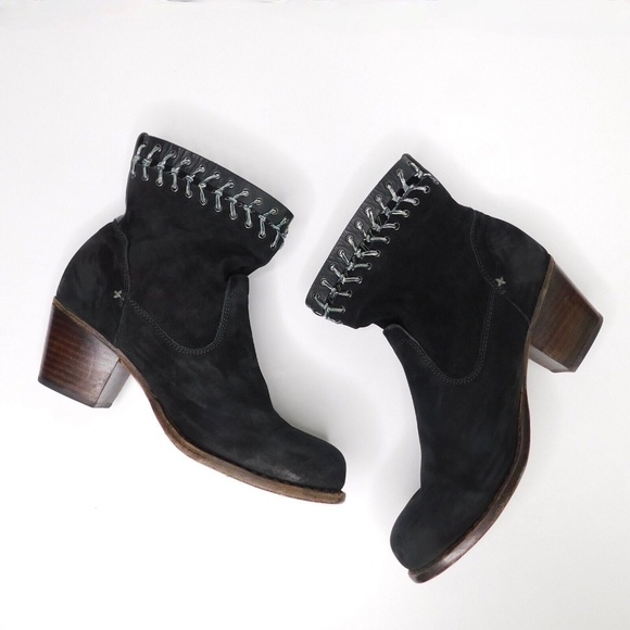 RAG & BONE Mercer Black Leather Ankle Boots Booties Whipstitch Knotted 36.5 - Picture 3 of 8